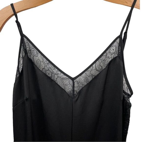 MARCIANO by Guess Black Lace Trim Wide Leg Tuxedo Stripe Cami Jumpsuit Size M - Picture 3 of 8